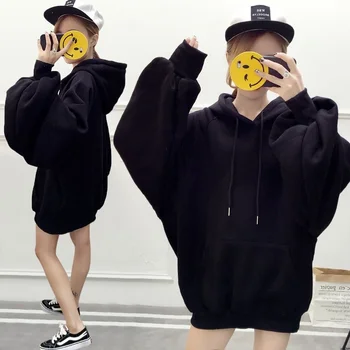 Moterų Hoodies Naujas Prarasti Žibintų Rankovės Didelis Kišenėje Storas Šiltas Atsitiktinis Korėjos Moteriški Didelių Dydžių (Įvelkamų Megztinių