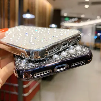 Prabanga Paprasta 3D pearl Blizga Bling Diamond Blizgučiai Telefono dėklas Skirtas iPhone 12 Pro Max 12Mini iphone SE 2020 Padengti