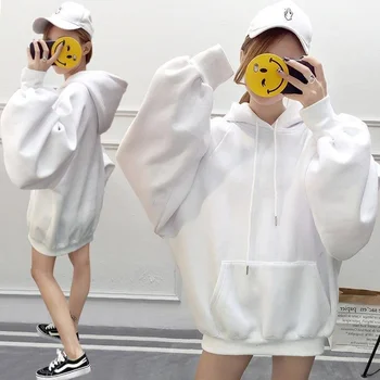 Moterų Hoodies Naujas Prarasti Žibintų Rankovės Didelis Kišenėje Storas Šiltas Atsitiktinis Korėjos Moteriški Didelių Dydžių (Įvelkamų Megztinių