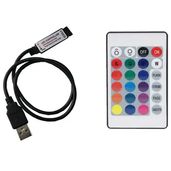 1Pc5V Mini USB Sąsaja 24 Pagrindinių RGB Belaidžio Nuotolinio Valdymo RGB Led Juostos