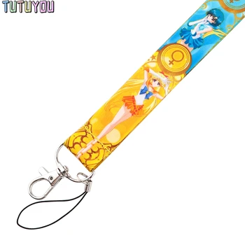 1pcs PC3056 Mėnulio Mergaitė Cartoon Stiliaus Anime Mėgėjams Key Chain Virvelę Kaklo Dirželis USB Ženklelis Turėtojas 