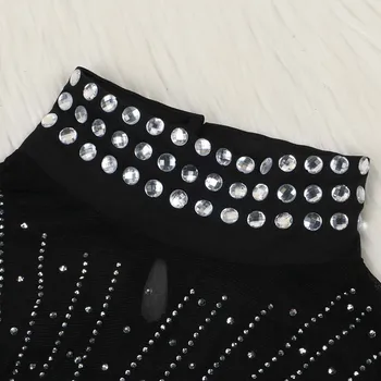 2020 Metų Vasaros Rankovių Juodos Moterys Mini Suknelė Elegantiškas Diamond Granulių Seksuali Suknelė Naktinis Klubas Šalies Vestido Matyti Per Ponios Suknelė