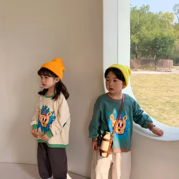 2021 m. Pavasarį Mielas Vaikams, Cartoon Liūtas Spausdinimo Palaidinės Unisex Vaikai Medvilnės ilgomis Rankovėmis Atsitiktinis marškinėliai Topai Drabužiai