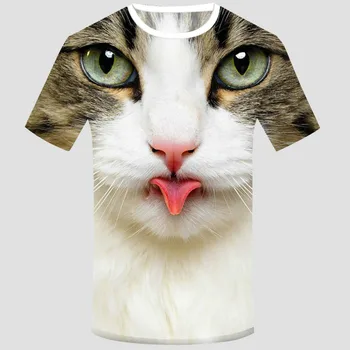 2021 m. vasarą naujosios ponios unisex įdomus marškinėliai atsitiktinis 3d katė print T-shirt Apvalus kaklas trumpas rankovėmis viršų įdomus T-shirt