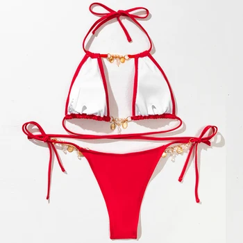2021 Tuščiaviduriai iš trikampis bikini komplektas Kietų deimantų maudymosi kostiumėlį moterų plaukimo kostiumas String mažas juosmens moterų maudymosi kostiumėliai