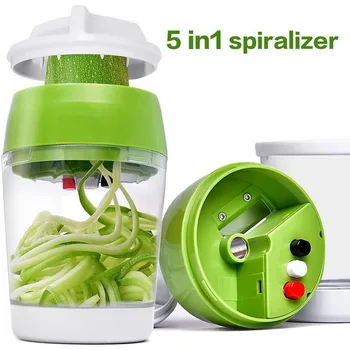 5 in1 Nešiojamą Spiralizer Daržovių Peilis, Reguliuojama Spiralės Cutter su Bako Cukinija Makaronų Spageti Maker Spiralės Slicer