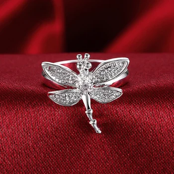 925 Sterlingas Sidabro Cirkonis Dragonfly Žiedas Moterų Mados Liaudies Paprotys Vestuvių Dalyvavimo Šalies Dovanų Žavesio aukštos kokybės Juvelyriniai dirbiniai