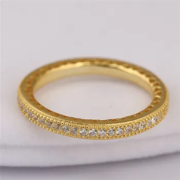 925 Sterlingas Sidabro visos Aukso Žiedas ant kitos Meilės Širdis Su Crystal Žiedą, Moterims Vestuves Dovanų Fine Jewelry