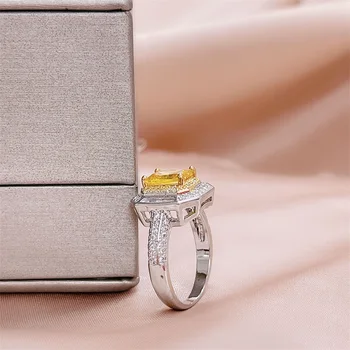 Bague Ringen klasikinis sidabro 925 papuošalai žiedas žavesio mergina su geltona spalva, dideli akmenys moterų piršto papuošalai dovana dydis 6-10