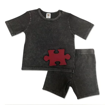 Berniuko vasaros mados drabužių nustatyti bamblys vaikai šortai rinkiniai medvilnės džinsinio audinio apranga rinkiniai trumpomis rankovėmis t-shirt viršuje kelnės laisvalaikio drabužiai