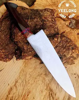 Damaske chef peilis japonijos Gyuto virtuvė mėsos cleaver kepimo įrankis vg10 pagrindinių nerūdijančio plieno su Stabilizavosi medienos rankena