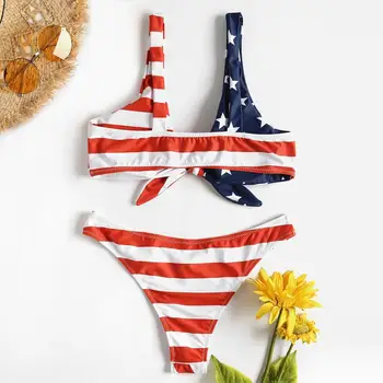 Karšto Pardavimo Moterų Amerikos Vėliava Tvarstis Bikini Komplektas, Push-up Liemenėlė Plaukti Dėvėti Populiarus Paplūdimio Žvaigždės ir Stripes Seksualus Biquini