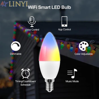 LED WiFi Smart Lemputė E14 RGB+M+C 5W WiFi Pritemdomi Lemputės, Lempos, AC100-260V APP ir Balso Kontrolė Suderinama su Alexa 