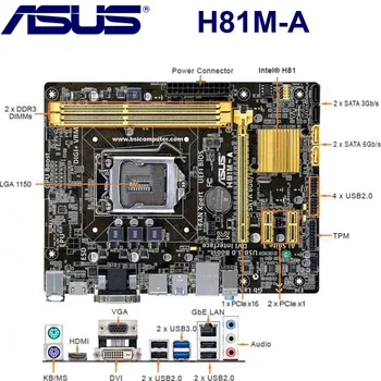 LGA 1150 Asus H81M-motininės Plokštės Core i7/i5/i3 16GB DDR3 PCI-E 2.0 Originalų Stalinį Asus H81M-A Maniboard Intel H81 1150 Panaudota
