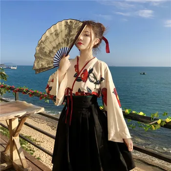 Lolita kimono Hanfu mergina vasaros saldus lolita rinkiniai spausdinti marškinėliai +aukšto liemens sijonas gothic lolita sk viktorijos cosplay loli cos
