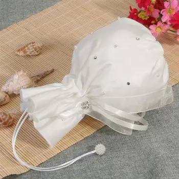 Nuotakos Bridesmaid, Kalnų Krištolas Pearl Dekoruoti Satino Dolly Bag Rankinė (Pieno Balta)