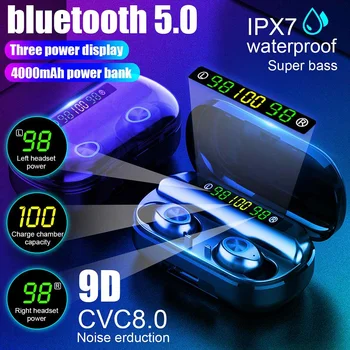 TWS Ausinės Bluetooth 5.0 Ausines 4000mAh Belaidės Ausinės 9D Stereo Sporto Vandeniui Ausinių Ausines Su Įkrovimo Dėžutę