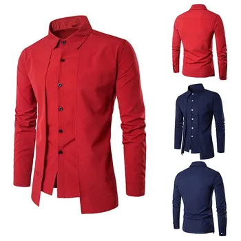 2021 Vyrai, Pavasarį, Rudenį Ilgomis Rankovėmis Mygtuką Ritininės Tinka Formalaus Verslo Suknelė Marškiniai Balta Juoda Raudona Mėlyna