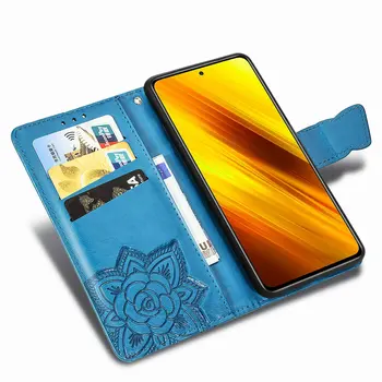3D Iškilumo Flip Case for Xiaomi Poco X3 Pro Telefono Dangtelį Odos 360 Apsaugoti Mi Poco X3 NFC X 3, 3X Odos Piniginės 