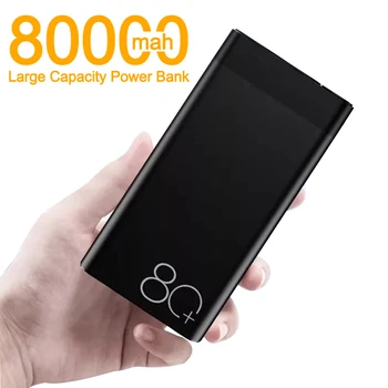 80000mAh Portable Power Bank su LED Šviesos HD Skaitmeninis Displėjus, Įkroviklis Kelionės Greito Įkrovimo PowerBank už Xiaomi 