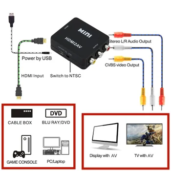 HDMI suderinamus RCA Konverteris AV/CVSB L/R Vaizdo Box HD 1080P 1920*1080 60Hz HDMI2AV Parama NTSC PAL Išėjimo HDMIToAV
