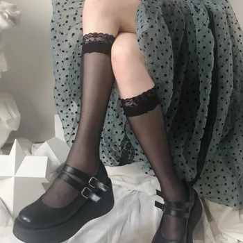 Japonijos Sexy Nėrinių Core-spun Silk Blauzdos Kojinės Plonos Skaidrios JK Kojinės Vasarą Moterys Lolita Kojinės Harajuku Sheer Kojinės