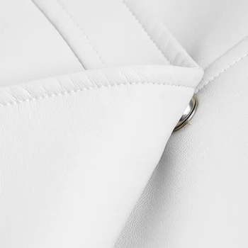 Nerazzurri kilimo ir tūpimo Tako Balta dizaineris odinė striukė moterims 2021 kišenės ilgomis rankovėmis Ilgai korėjos Mados Streetwear Dirbtiniais Odos Paltai