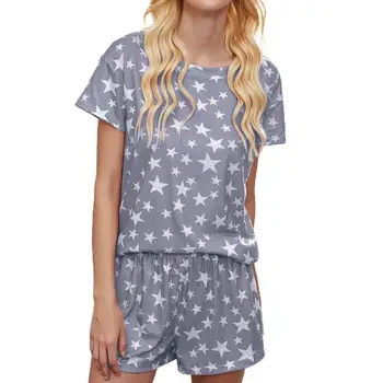 Paprasta Sleepwear Pižamos Moterų Medvilnės Pižama trumpomis Rankovėmis Ponios Pijama Rinkiniai Homewear Star Spausdinti Ištaigingas Dėvėti T-shit