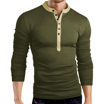 Pavasarį, Rudenį Vyrų Slim Fit V-Kaklo Mygtuką ilgomis Rankovėmis Raumenų Tee marškinėliai Atsitiktinis Viršūnes Henley Marškinėliai Karšto Pardavimo