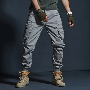 Vyrai Kamufliažas Krovinių Kelnės Kietas Medvilnės Armijos Gerbėjų Pėsčiųjų Kelnės Multi-Kišenės, Elastiniai Kojų Hip-Hop Streetwear Karinės Kelnės