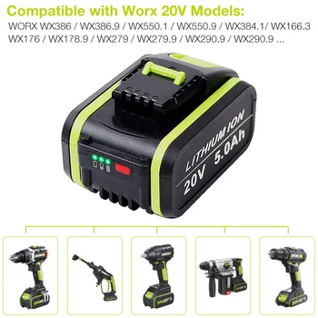 WX550 20V 5000mAh Įkraunamas Ličio Bateriją už Worx elektrinių Įrankių WA3551 WA3553 WX390 WX176 WX178 WX386 WX678