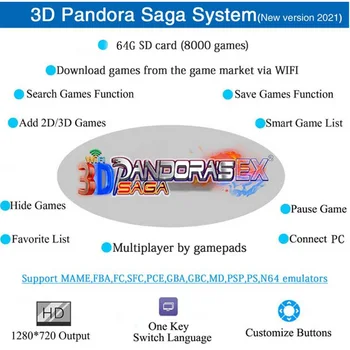 3D Pandora Saga EX 8000: 1 WIFI Rinkos taupymo Funkcija Multiplayer Valdikliu Arcade Pandora Box Retro Žaidimų Konsolės Kabinetas