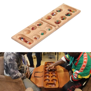 Afrikoje Mancala stalo Žaidimas su Spalvinga Natūralūs Akmenys, Akmenukai Sulankstomos Medinės Lentos Šachmatų Rinkinį Vaikams Suaugusiųjų Dėlionės, Žaislų, N7ME