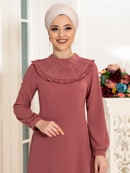 Moterų Suknelė Islamo Musulmonų Ilgai, Hijab Drabužiai Aukštos Kokybės, Su Pamušalu Naujas Vasaros Sezono Šiuolaikinės Turkijos Padarė Ruched Apykaklės Didelis Dydis