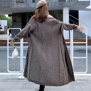 Negabaritinių cardigan moterų moteris, megztiniai žiemos paltai plius dydis megzti ilgas ruduo drabužius korėjos rudenį 2020 moterys ilgomis rankovėmis