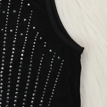2020 Metų Vasaros Rankovių Juodos Moterys Mini Suknelė Elegantiškas Diamond Granulių Seksuali Suknelė Naktinis Klubas Šalies Vestido Matyti Per Ponios Suknelė
