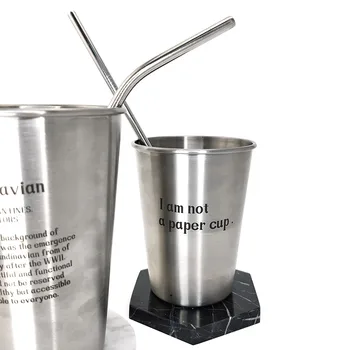 Daugkartinio naudojimo Nerūdijančio Plieno Geriamojo Šiaudų Metalo Tiesiai Lenktas su Brush Cleaner Kit Juostoje Namuose Drinkware