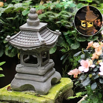 LED Saulės Šviesos Retro Dervos Amatų Pagoda Žibintų Skulptūra Lempos Sodo Puošmena Denio Kiemo Puošmena Išdėstymas