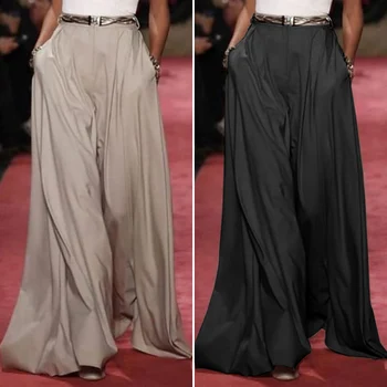 Moterų Kelnės 2021 VONDA Atsitiktinis Elegantiškas Biuras Pločio Kojų Kelnės Atsitiktinis Aukšto Juosmens Palazzo Kelnės Ilgos Pantalon Femme