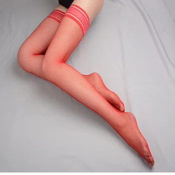 Mulheres seksualus coxa meias altas preto žvejybos tinklas meias meias sobre o joelho meias nenhum deslizamento de silikono 4 branduolių