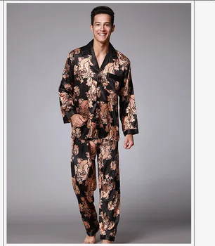 Pižama Vyrų Rinkiniai, Satino, Šilko пижама Pyjama Tinka Atsitiktinis Sleepwear Namų Drabužiai ilgomis Rankovėmis Marškinėliai+Kelnės pižamos vyrams