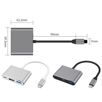 USB-C-HDMI 3 in 1 Kabelis Konverteris, skirtas 