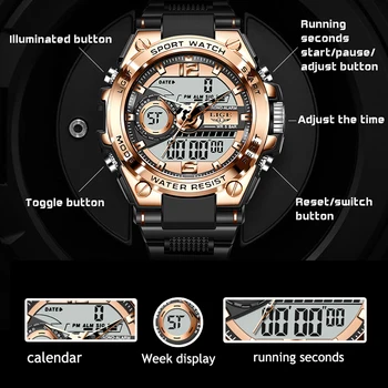 2021 LIGE Sporto Vyrų Kvarciniai Laikrodžiai Skaitmeninių Kūrybinių Žiūrėti Vyrams, Dviguba LED Ekranas Vandeniui atsparus Laikrodis Relogio Masculino Naujas