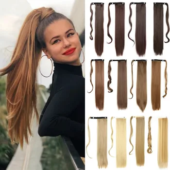 24 Colių Tiesiai Raišteliu Žmogaus Plaukai Surišti Į Arklio Su Clip Natūralių Plaukų Pratęsimo Moterų Hairpiece Wrap Šukuosena