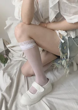 Japonijos Sexy Nėrinių Core-spun Silk Blauzdos Kojinės Plonos Skaidrios JK Kojinės Vasarą Moterys Lolita Kojinės Harajuku Sheer Kojinės
