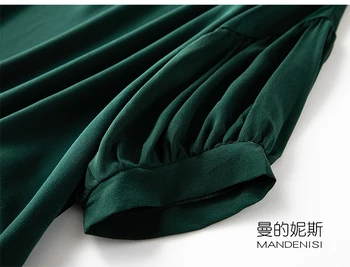 Moterų Šilko prarasti tipo Viršuje Palaidinė ilgomis rankovėmis apvalios Kaklo sluoksniuotos rankovėmis žaliosios mados marškinėliai L1031