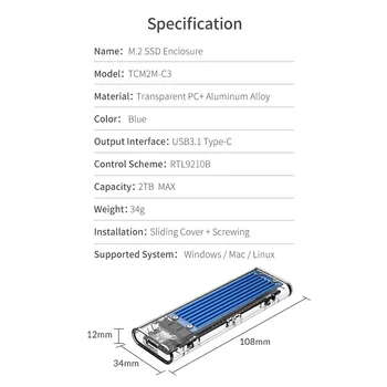 ORICO SSD Talpyklos M. 2 NVMe/SATA Mobile Kietasis Diskas Išorinis Atveju Paramos 2TB HD Aptvaro Super Greitis Windows