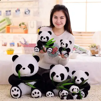 20cm Mielas, Ryškus Juokinga Panda su Bambuko Lapai Minkšti Animacinių filmų Gyvūnų Pliušiniai Žaislai Panda Įdaryti Pakabukas Lėlės Vaikams Mergaitėms Dovanų
