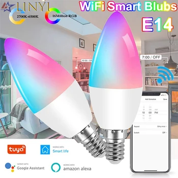 LED WiFi Smart Lemputė E14 RGB+M+C 5W WiFi Pritemdomi Lemputės, Lempos, AC100-260V APP ir Balso Kontrolė Suderinama su Alexa 