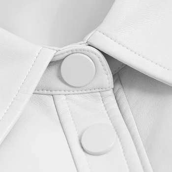Nerazzurri kilimo ir tūpimo Tako Balta dizaineris odinė striukė moterims 2021 kišenės ilgomis rankovėmis Ilgai korėjos Mados Streetwear Dirbtiniais Odos Paltai